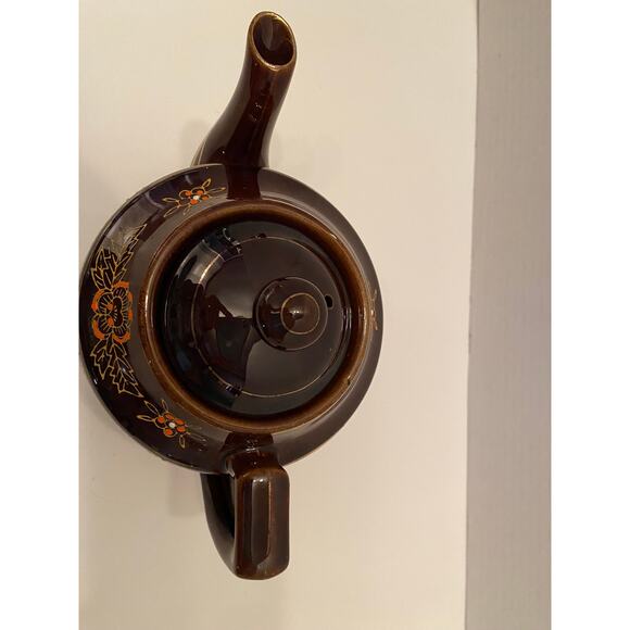 Vintage Moriage Redware Brown Oriental Tea Pot, Hand Painted Beaded - Picture 6 of 10